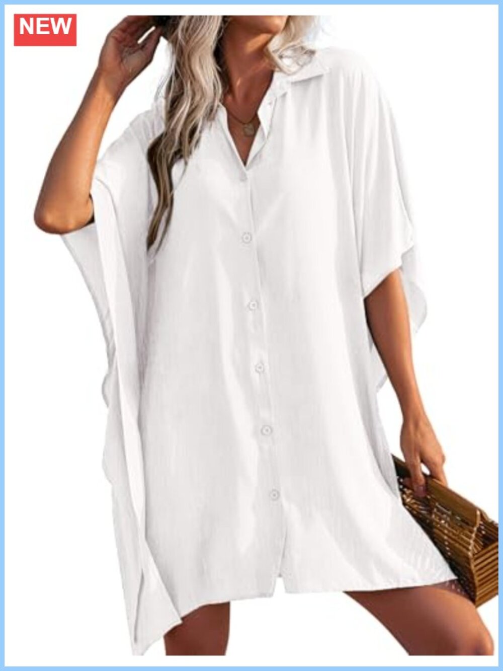 Ekouaer 100% Rayon Button Down Swimsuit Coverup Loose Fit Beach Shirt